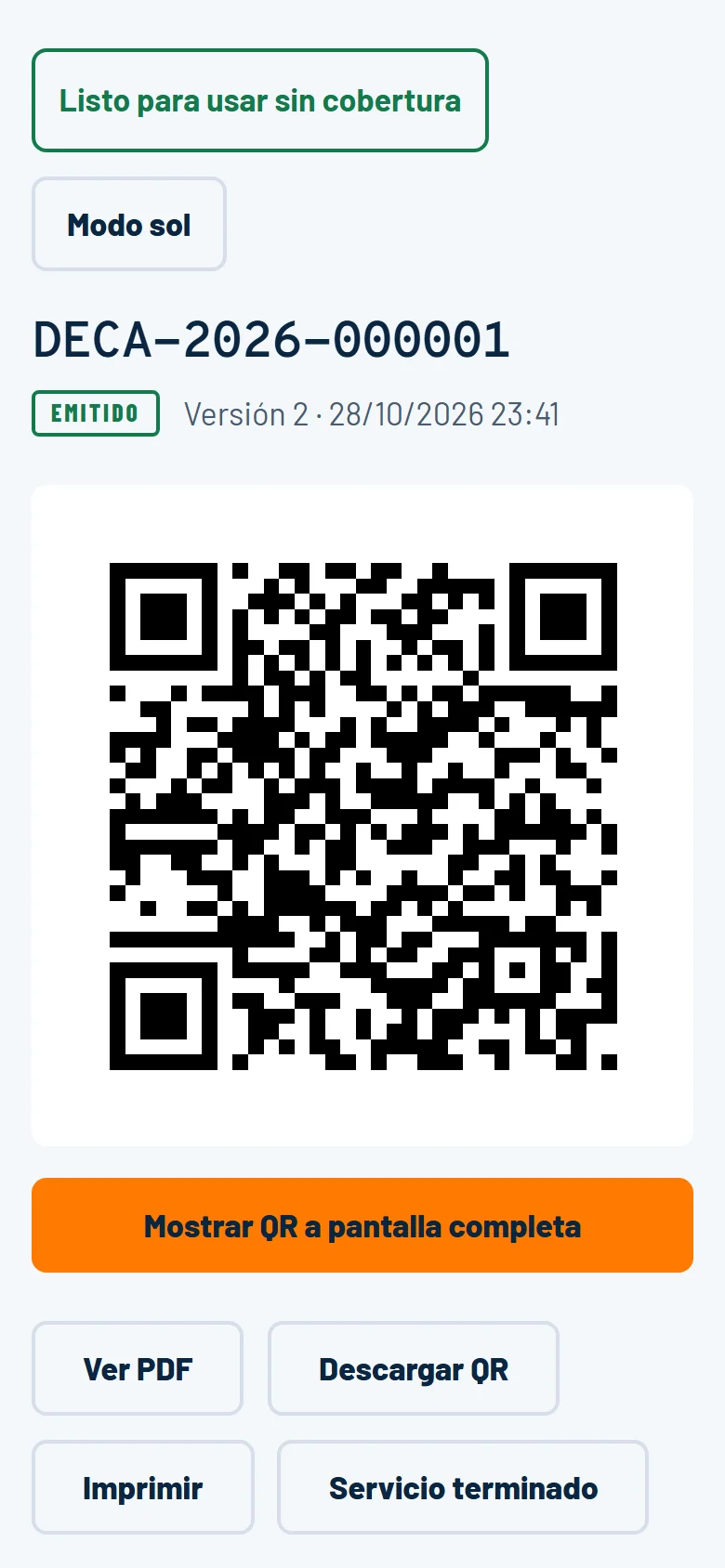 El DeCA en el móvil del conductor, con su QR