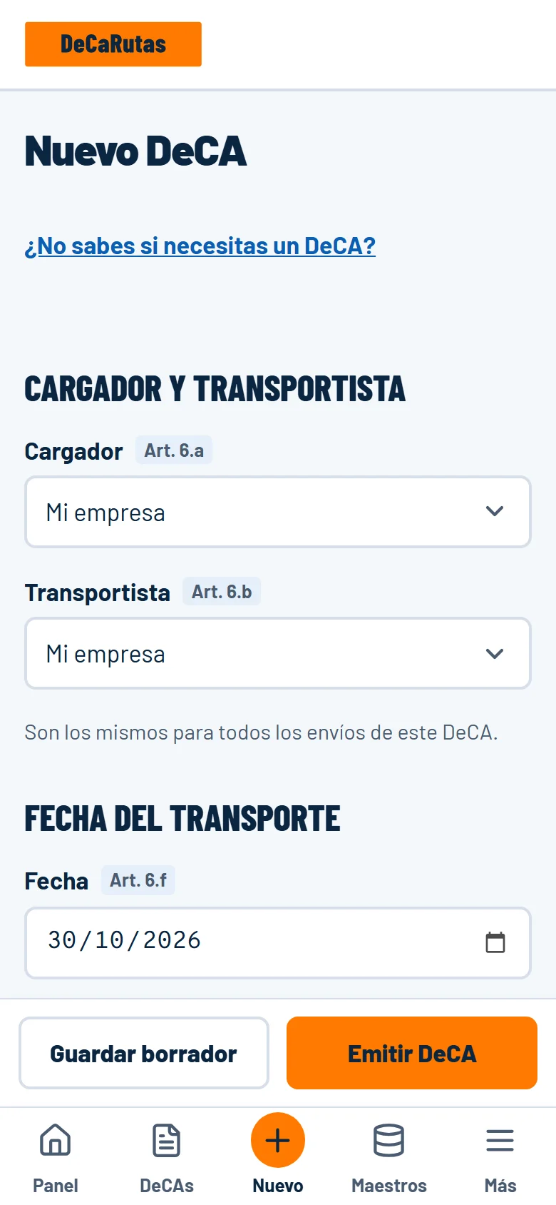 El formulario del DeCA en el móvil